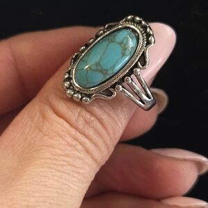 Vintage-Style Wide Ring Turquoise,Parties.925 Sterling Silver Statement Ring